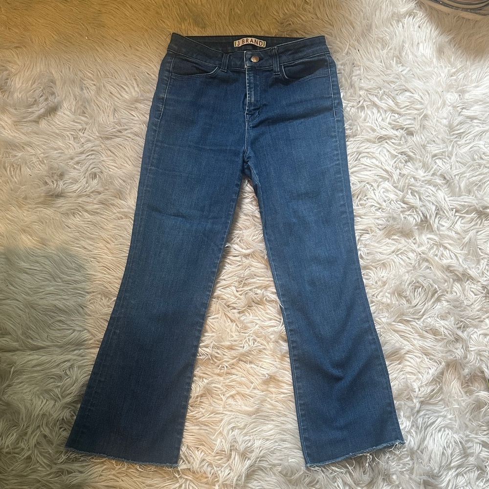 J Brand Dark Blue Flare Cropped Jeans